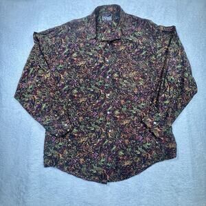 Vintage 1990s Santana 100% Silk Abstract Baroque Button Up Shirt Mens L Korea